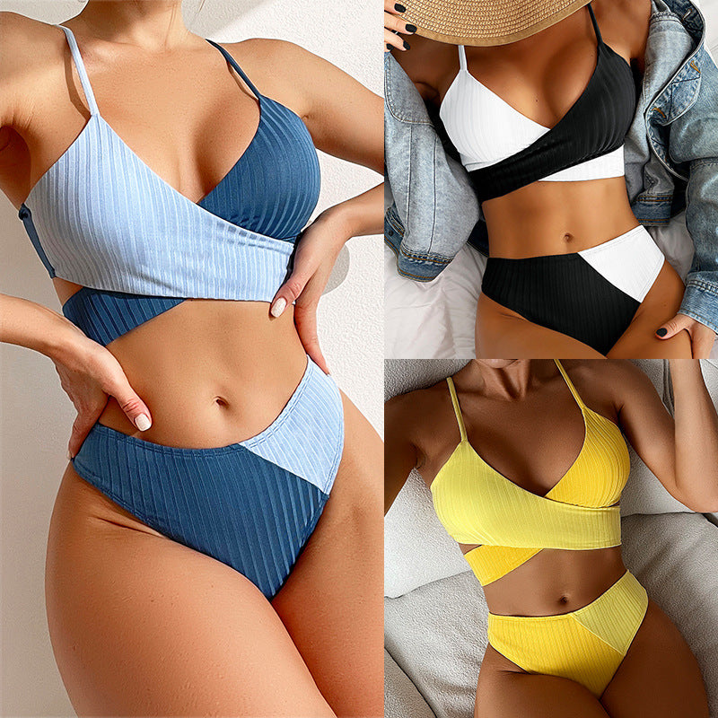 Patchwork Ribbed Swimwear