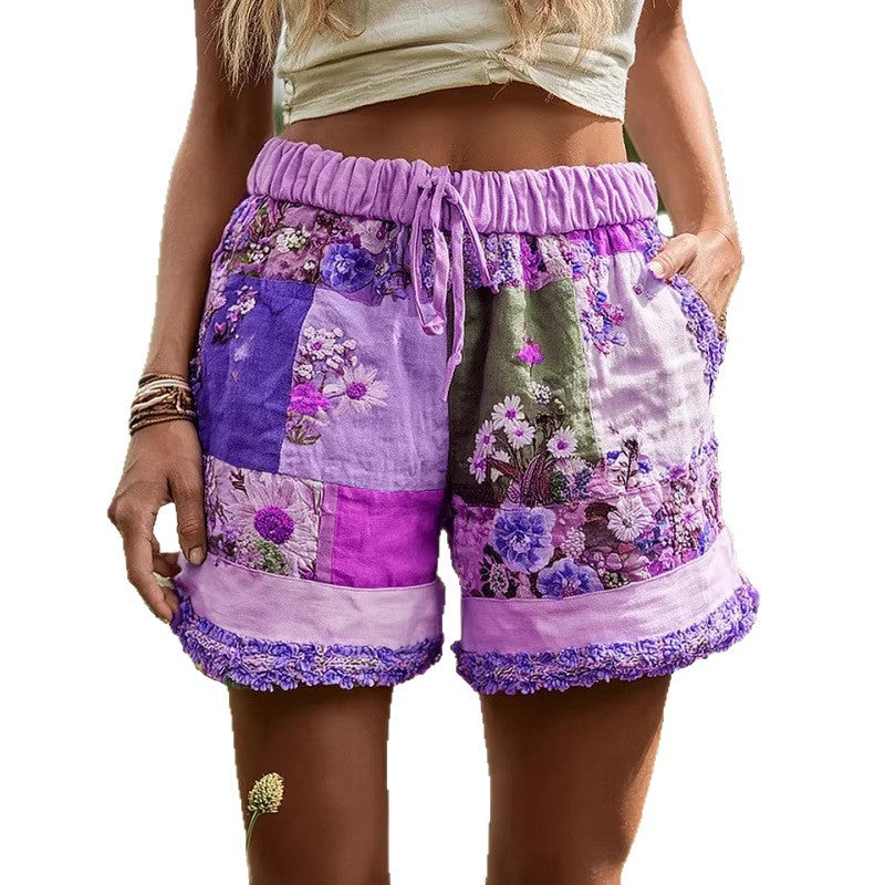 Kamiar Retro Floral Print Shorts