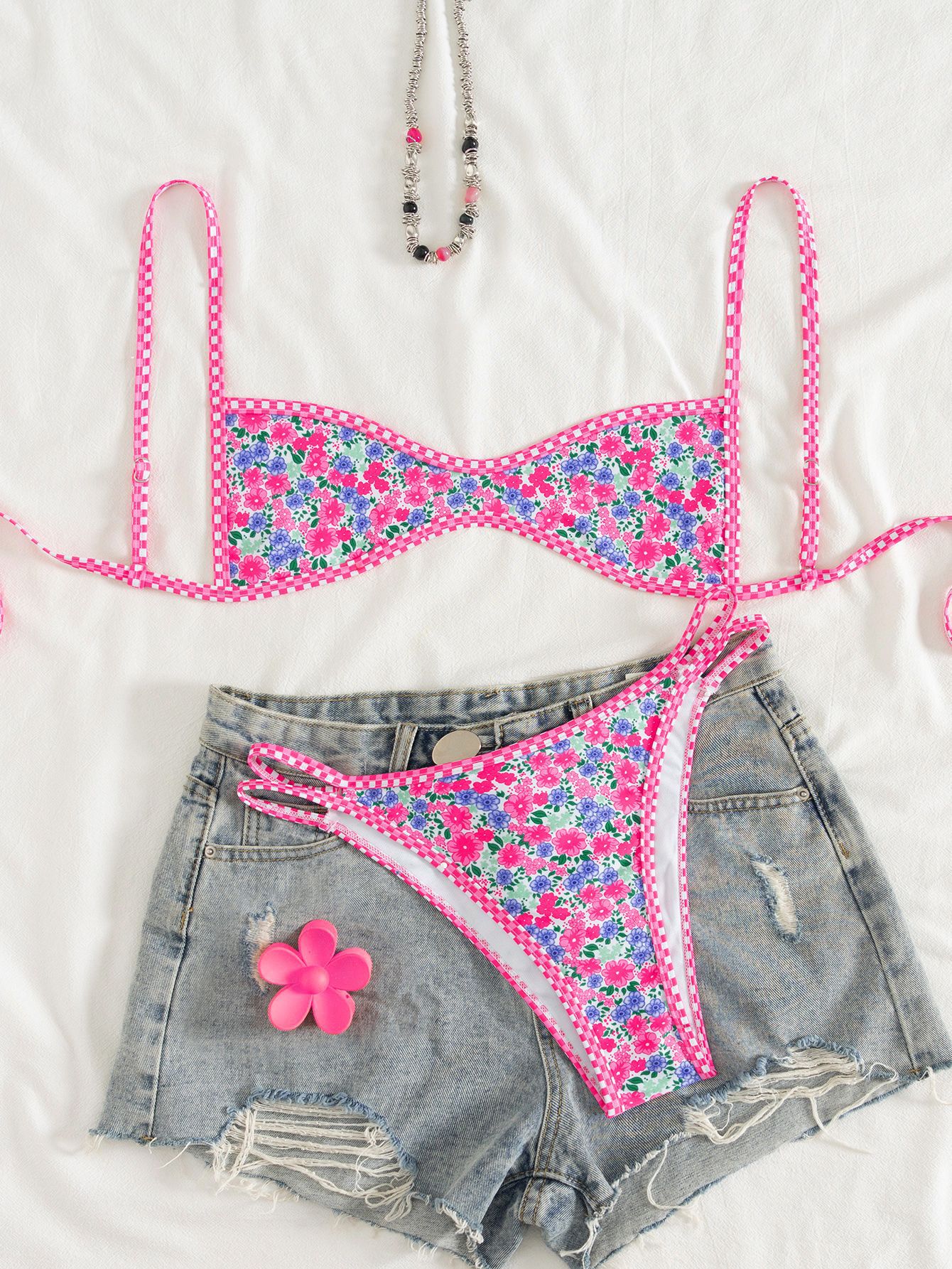 Tube-top Backless Lace-up Two-piece Swimsuit