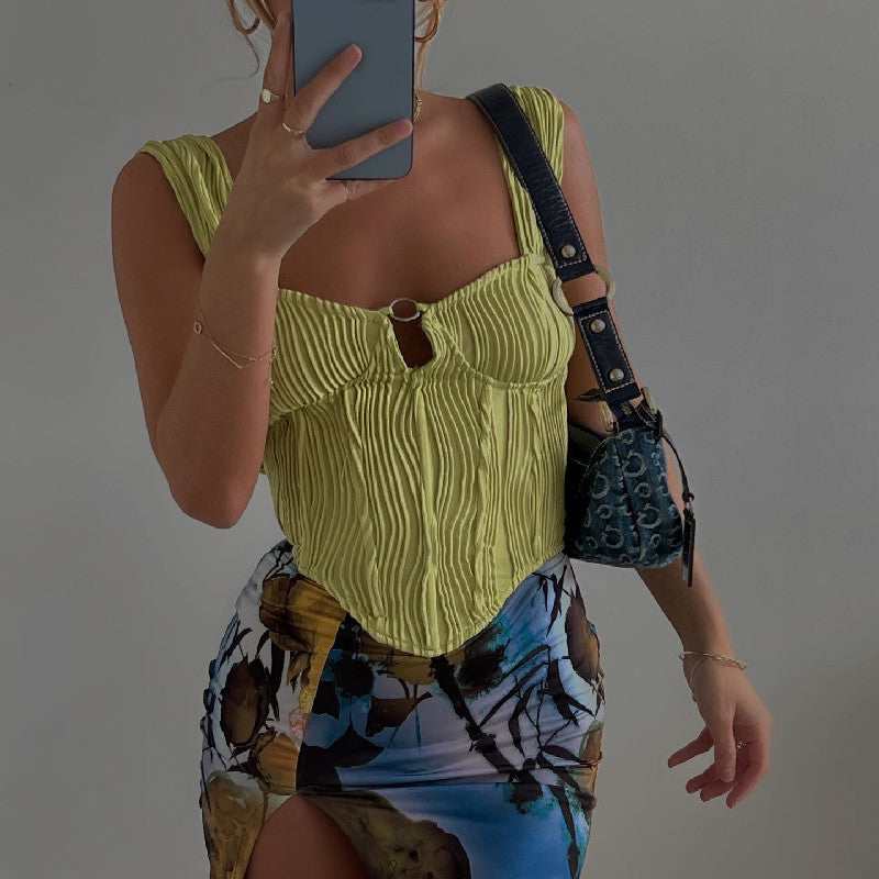 French Square Neck Pleated Camisole TOP