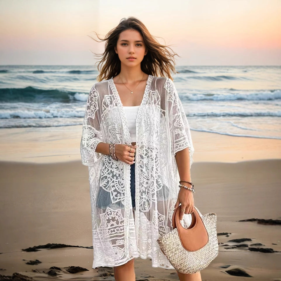 See-through Water-soluble Lace Embroidered Cardigan