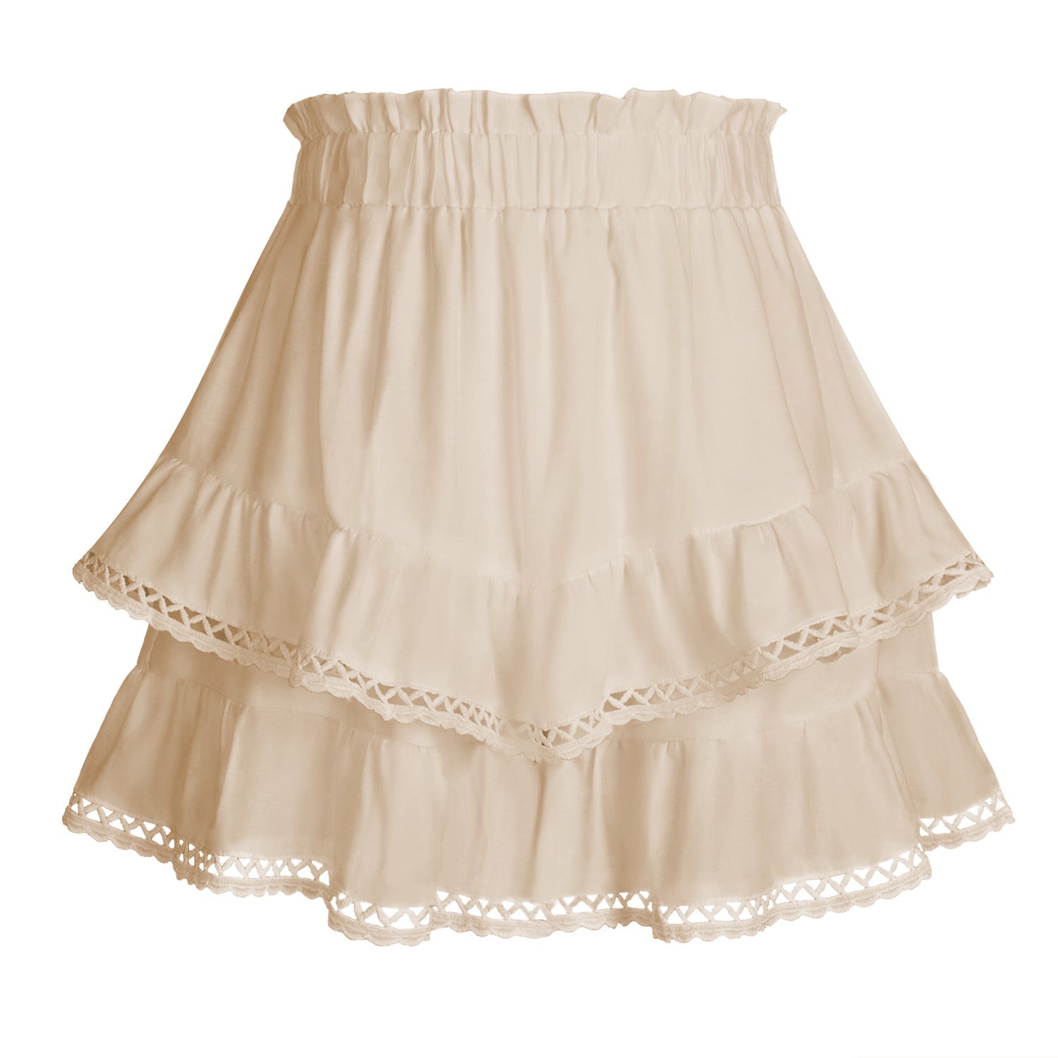 Lace Trim Elasticated Tiered Cake Skirt-Pants