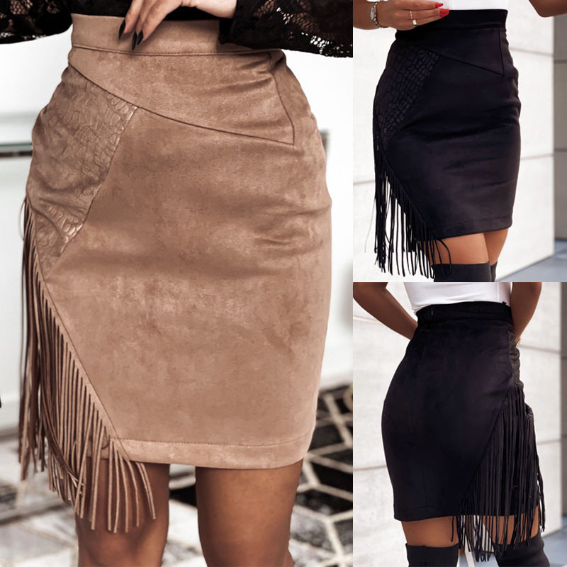 Tassel Leather Skirt With A Suede-inspired