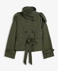 Buttoned Waist-Cinching Lace-Up Trench Coat