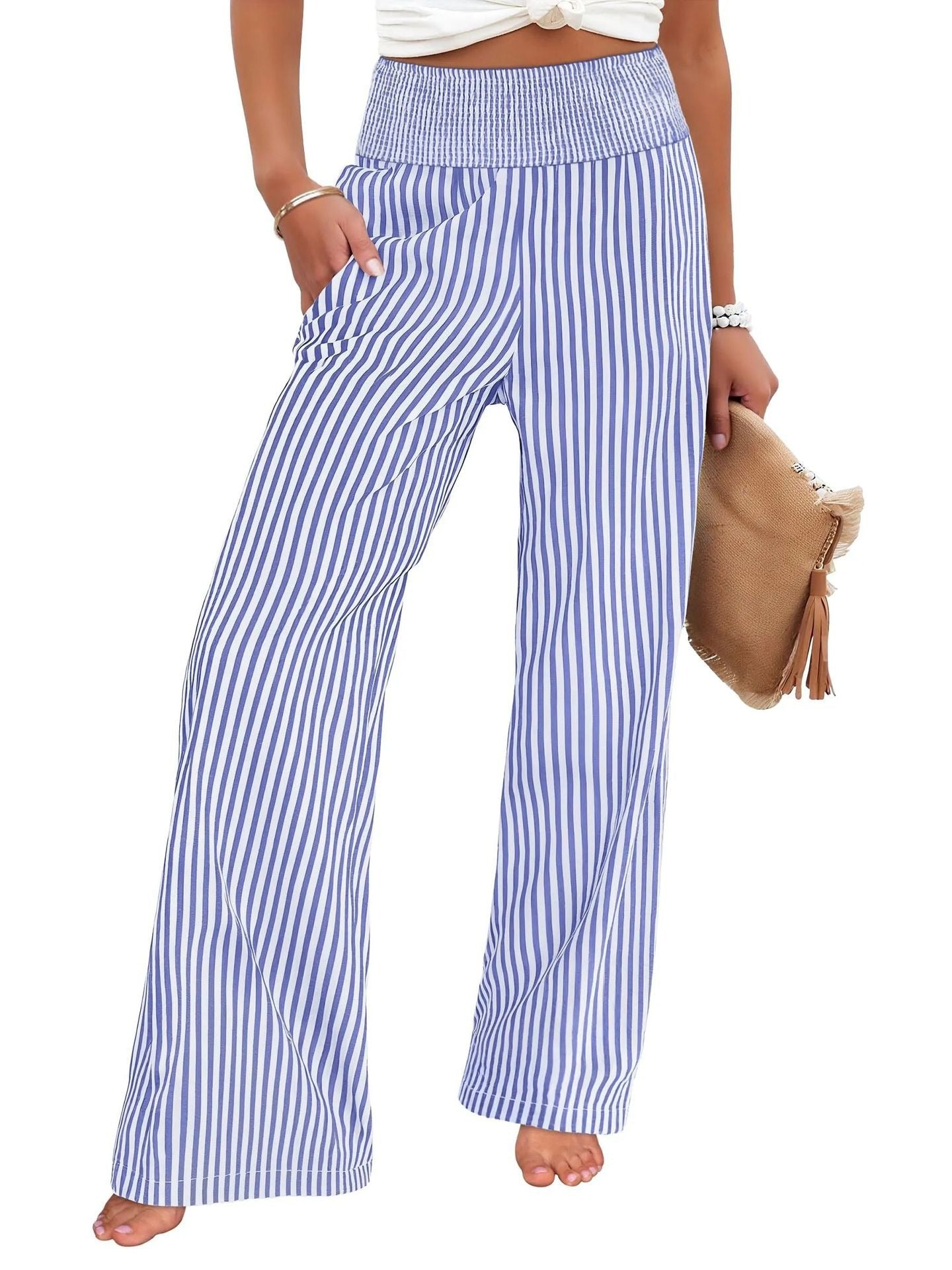 Loose-fit Ruched High-waisted Straight-leg Trousers