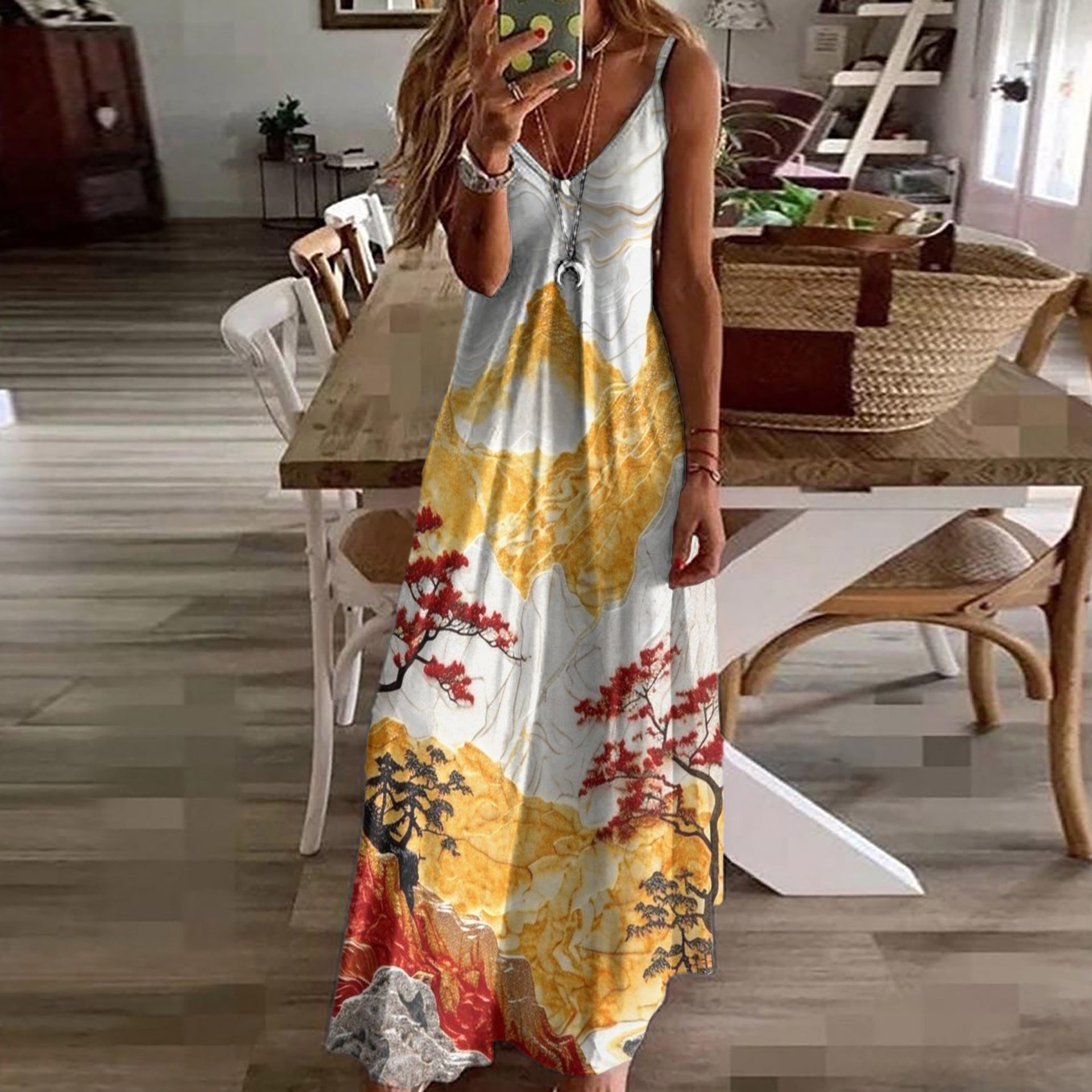 Floral V-Neck Slip Maxi Dress