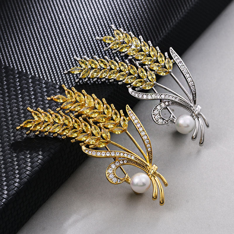 White Zircon Wheat Brooch
