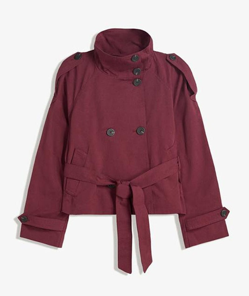 Buttoned Waist-Cinching Lace-Up Trench Coat