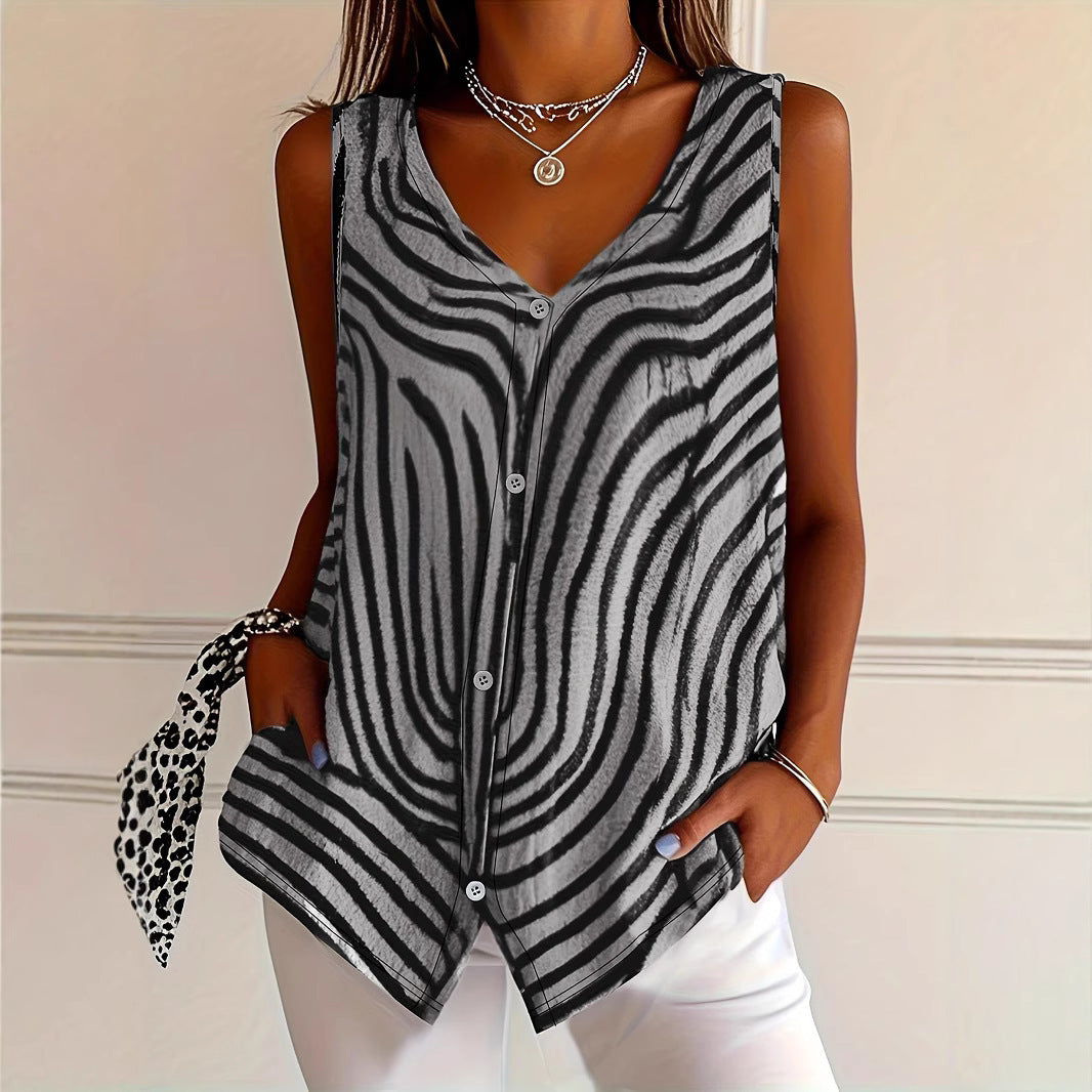 Printed Button Cardigan Vest Top