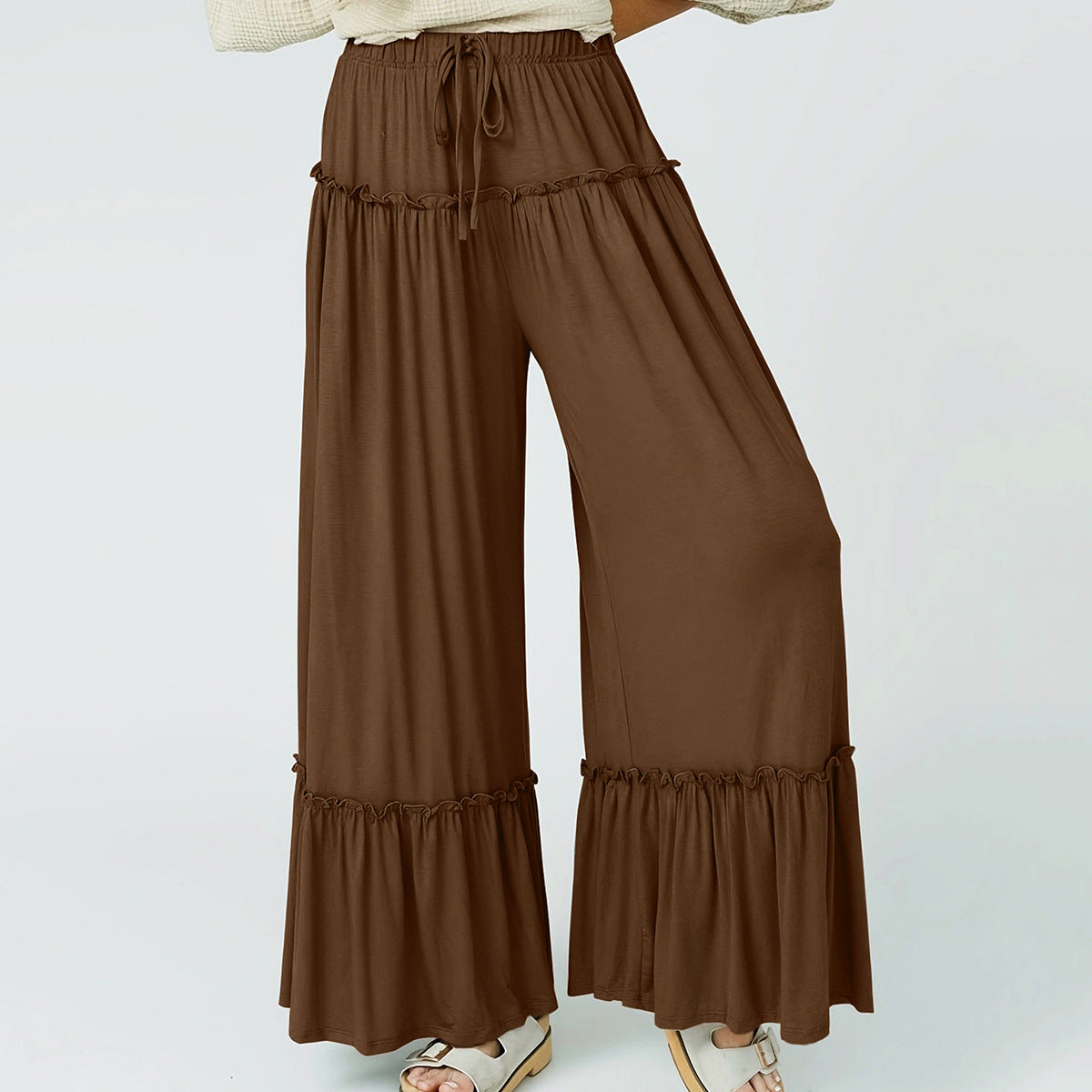 Solid-color High-waist Casual Pant