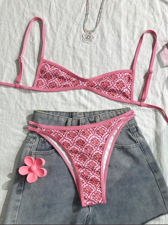 Tube-top Backless Lace-up Two-piece Swimsuit