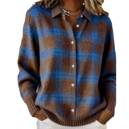 Plaid Printed Long Sleeve Top Shirt