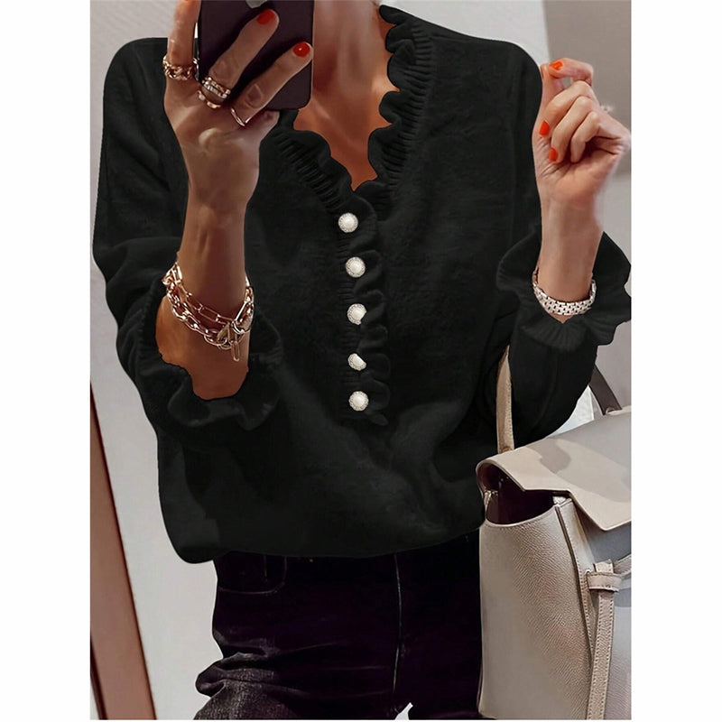 Ruffle Sweaters V Neck Top