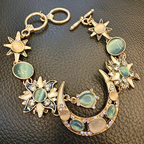 Sun Opal Moon Diamond Bracelet