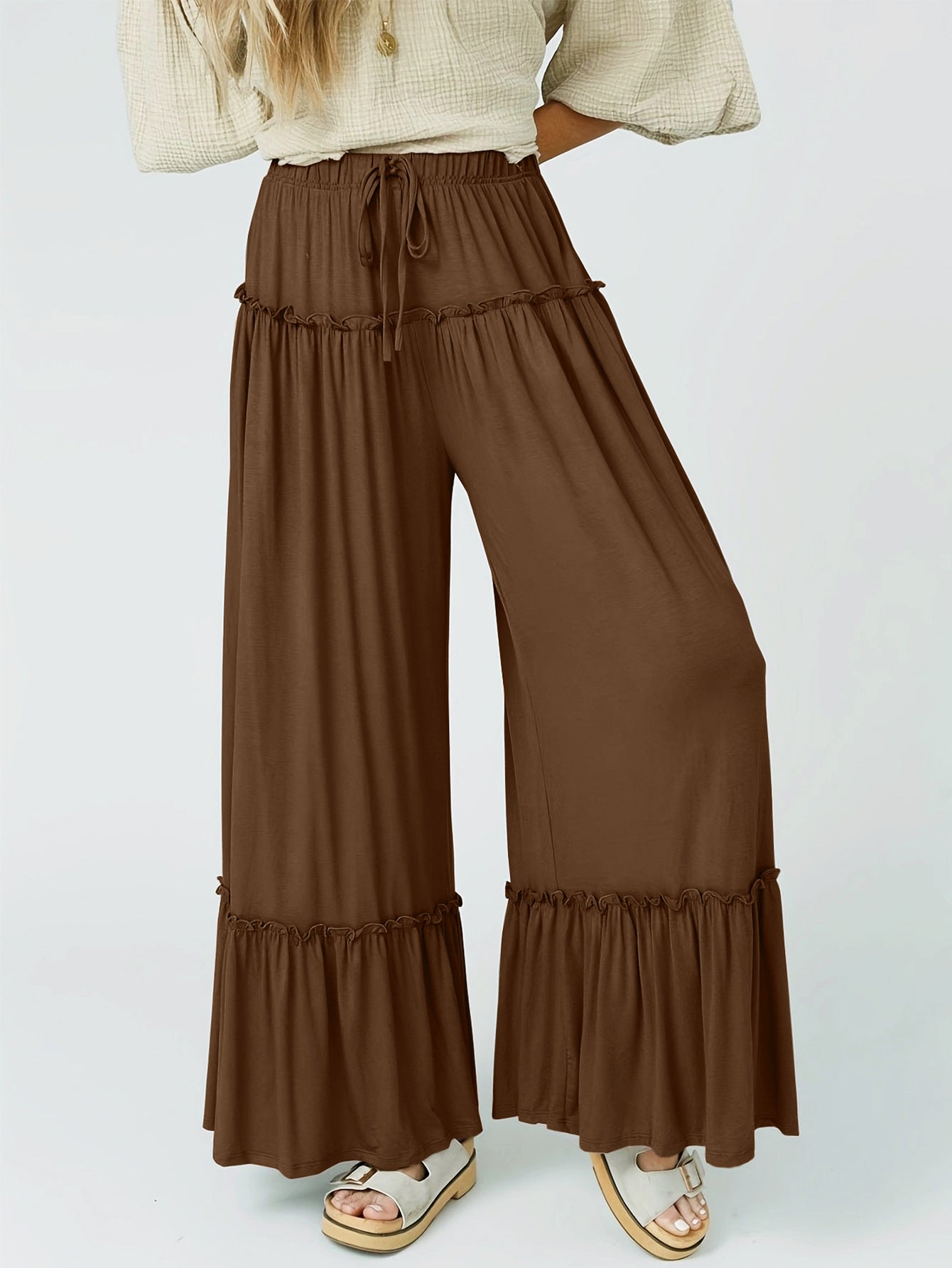 Solid-color High-waist Casual Pant