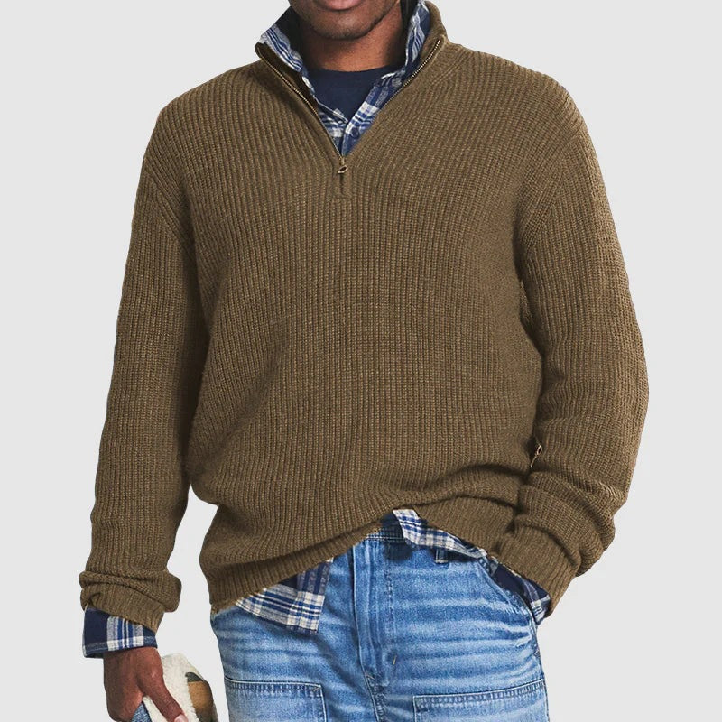 Casual Loose Zip Stand Collar Sweater