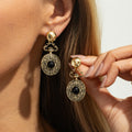 Hollow Floral Encrusted Long Tassel Earrings