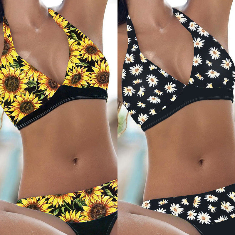 Sunflower Print High Waist Ladies Bikini