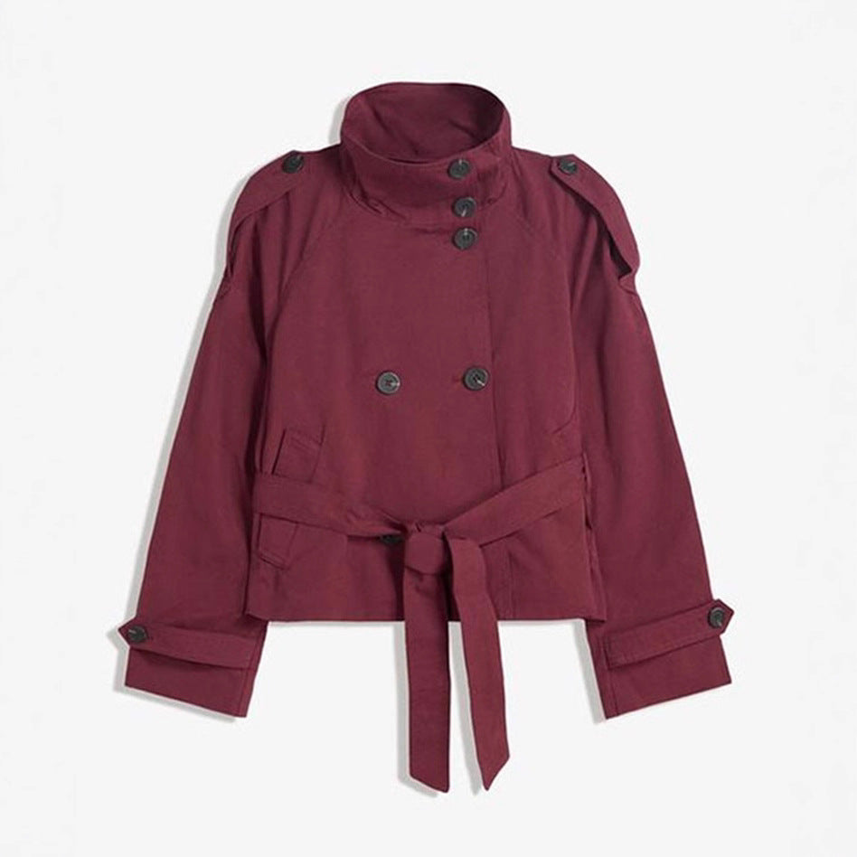 Buttoned Waist-Cinching Lace-Up Trench Coat