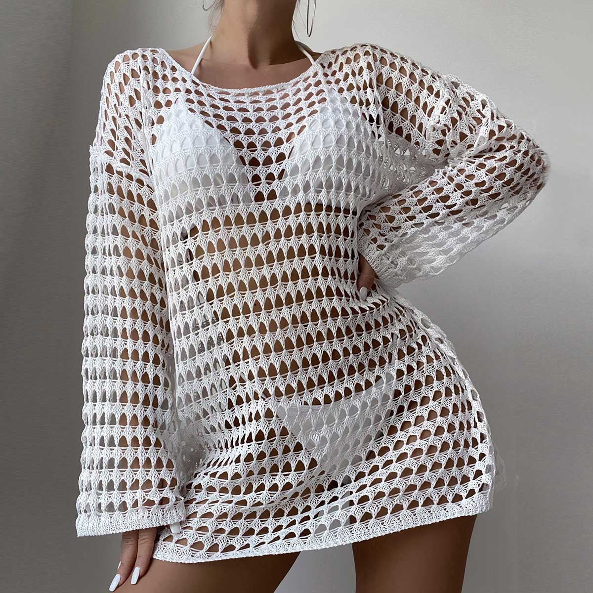 Knit Hollow Round Neck Beach Dress