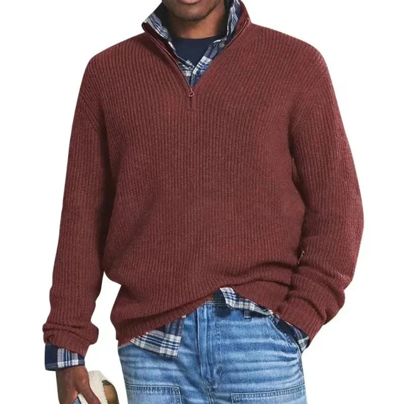 Casual Loose Zip Stand Collar Sweater