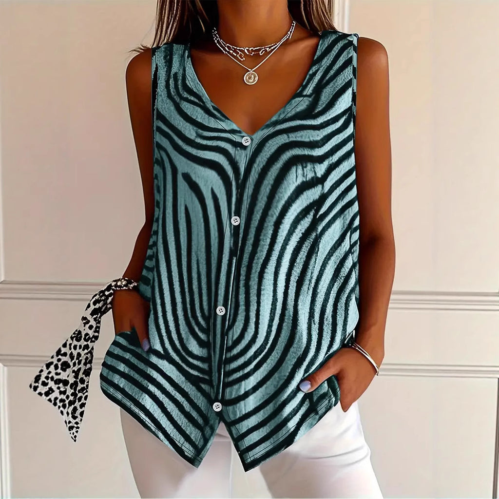Printed Button Cardigan Vest Top