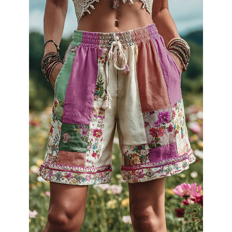 Kamiar Retro Floral Print Shorts