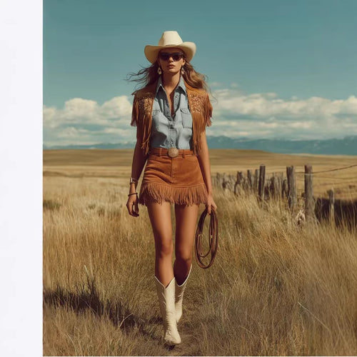 Caramel-Colored Faux Suede Fringe Skirt