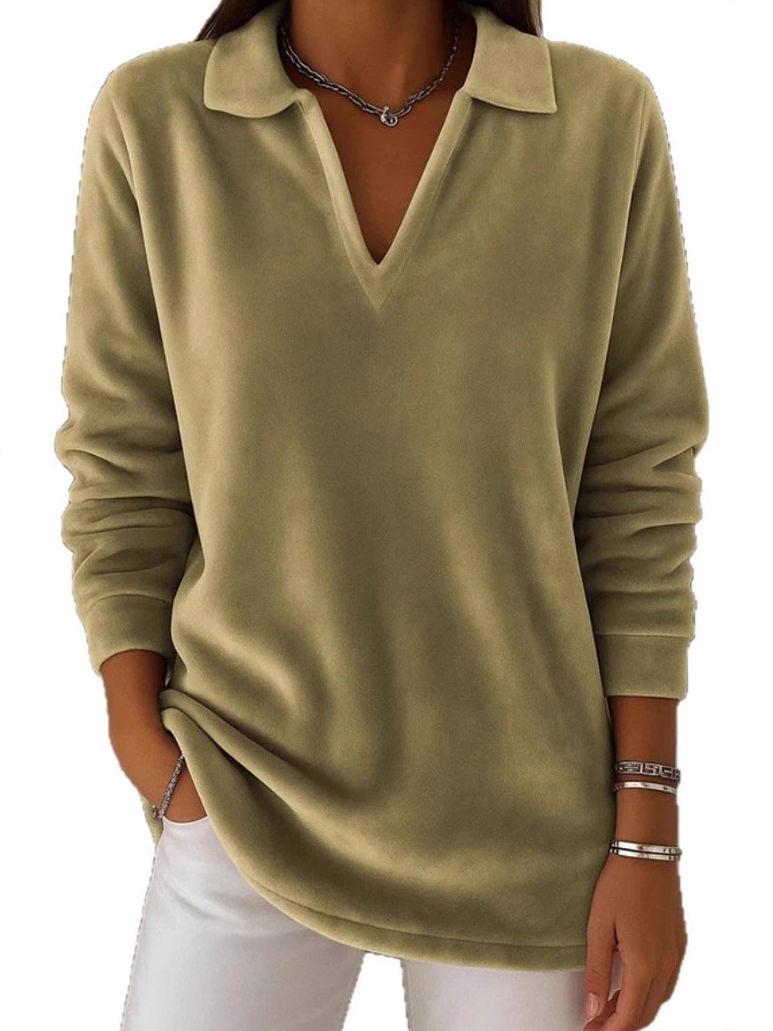 Velvet Relaxed Fit Casual Long Sleeve Shirt