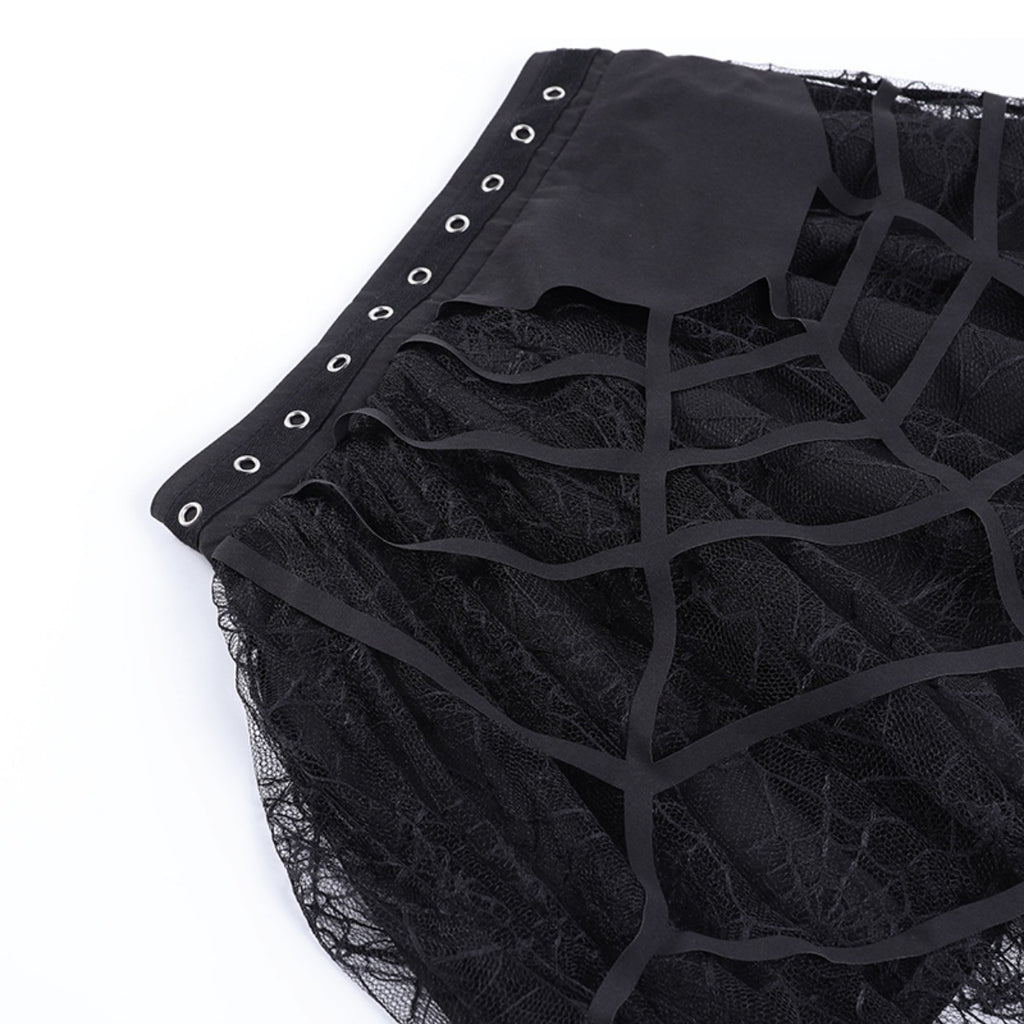Black Heavy-duty Lace Stitching Skirt