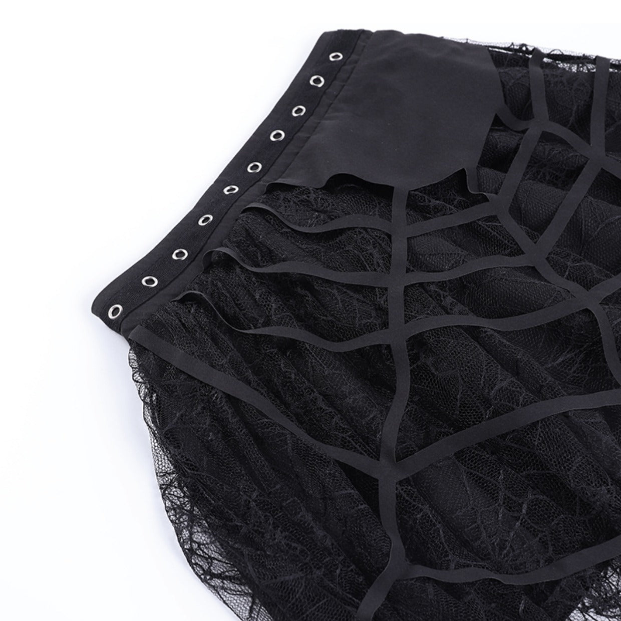 Black Heavy-duty Lace Stitching Skirt