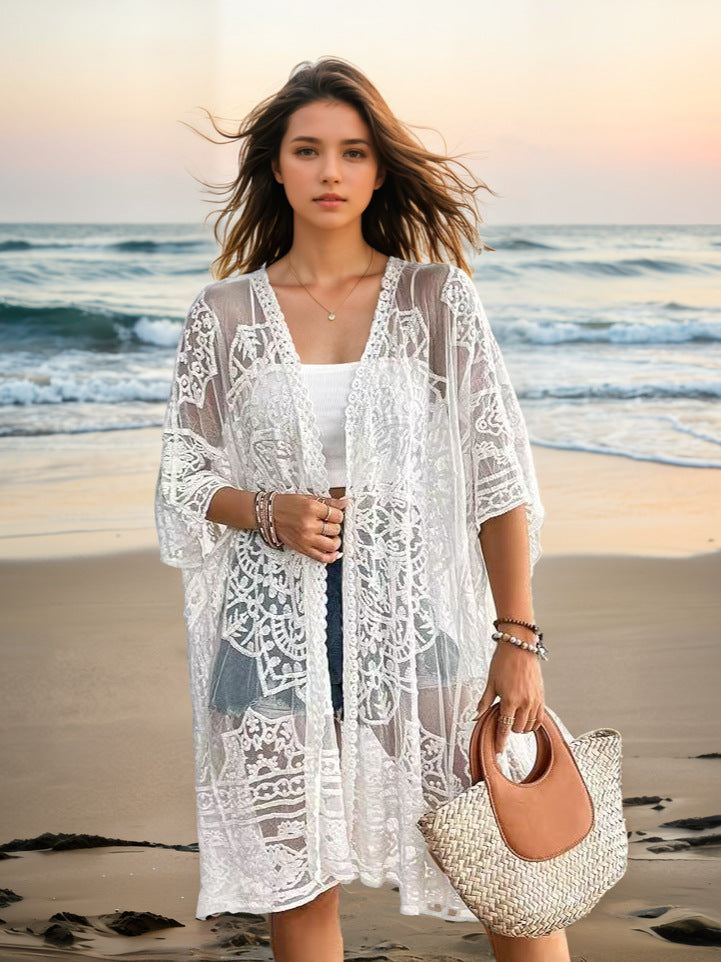 See-through Water-soluble Lace Embroidered Cardigan