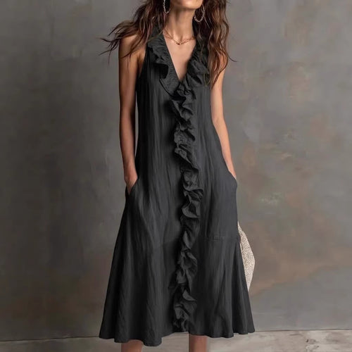 Cotton-Linen V-Neck Maxi Dress