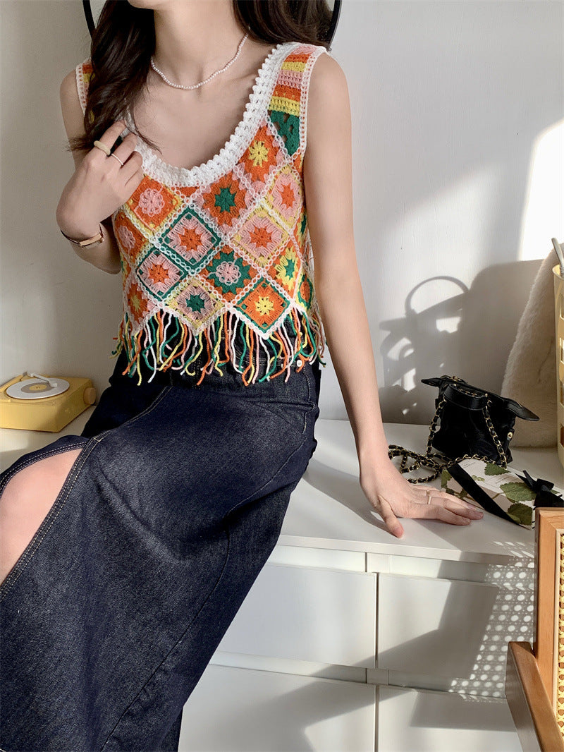 Crocheted Tassel Knitted Camisole Top
