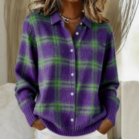 Plaid Printed Long Sleeve Top Shirt