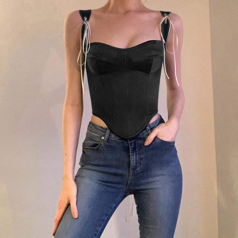 Satin Suspenders Waist Straps Short Top