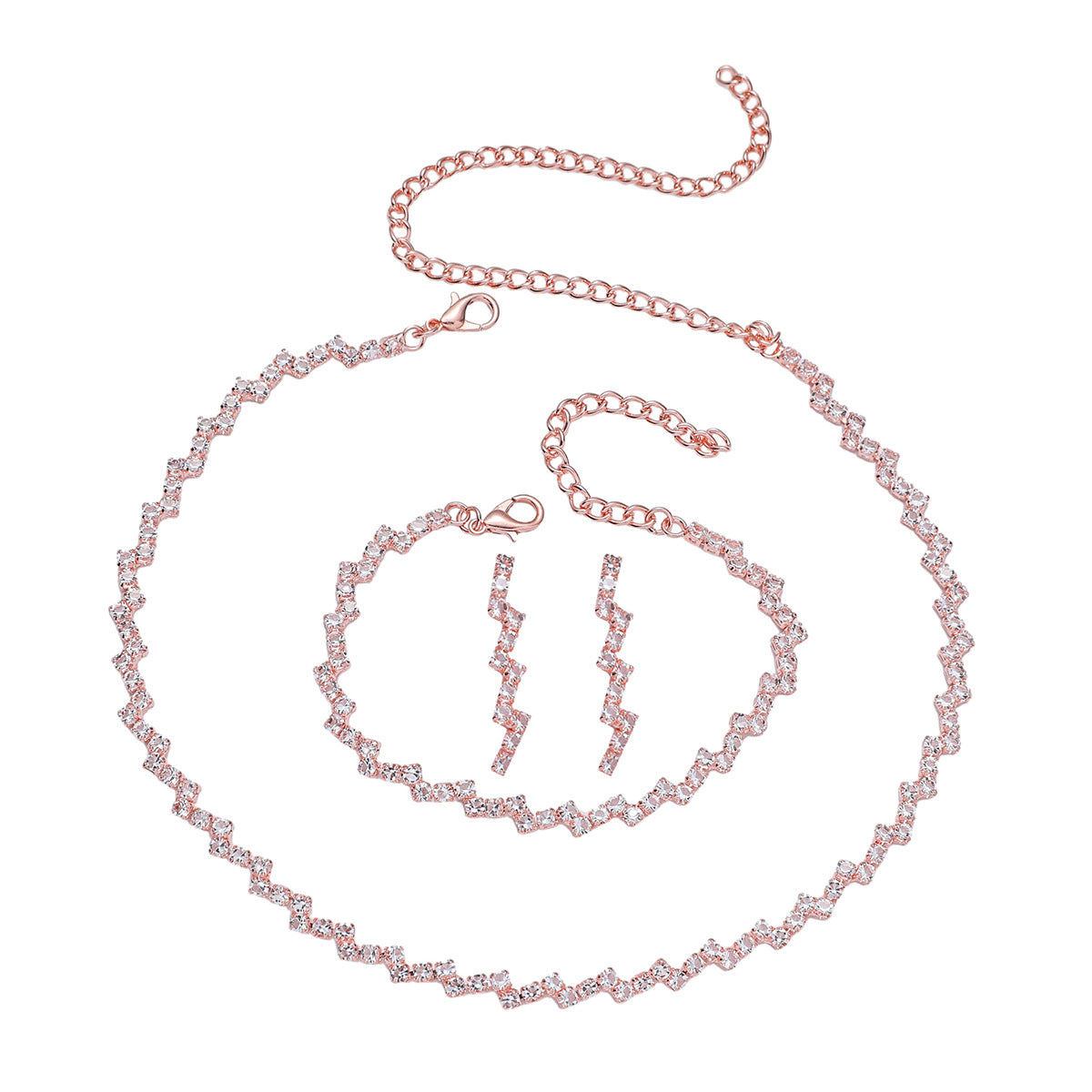 Zircon Necklace Earrings And Bracelet Setthree-piece Set