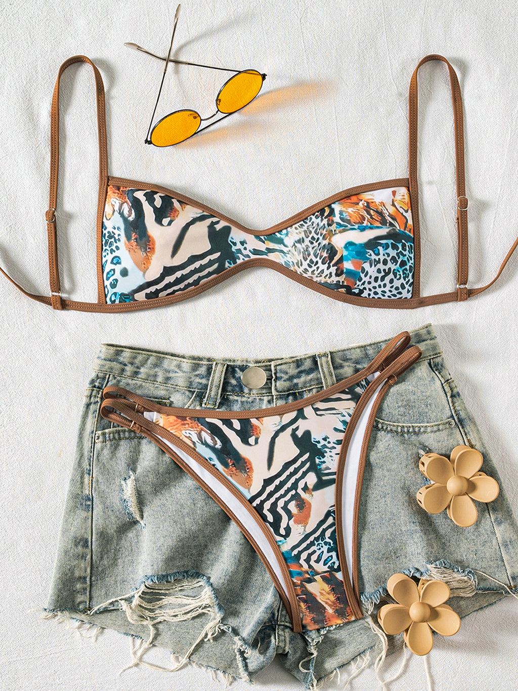 Tube-top Backless Lace-up Two-piece Swimsuit