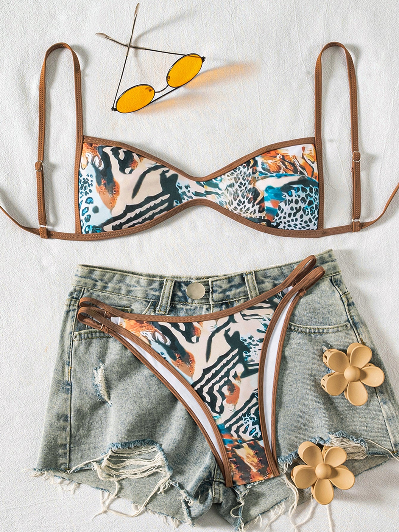 Tube-top Backless Lace-up Two-piece Swimsuit
