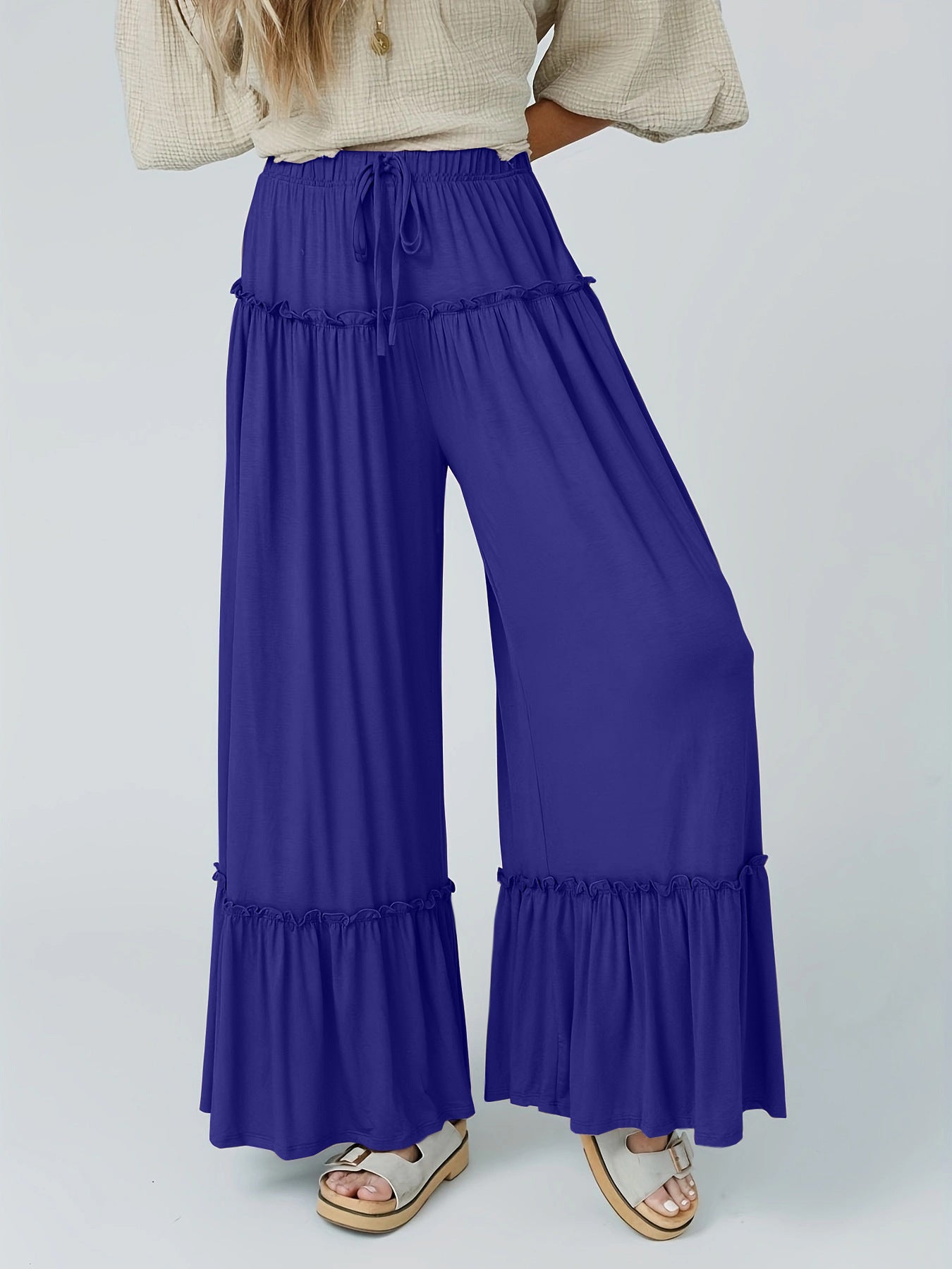 Solid-color High-waist Casual Pant
