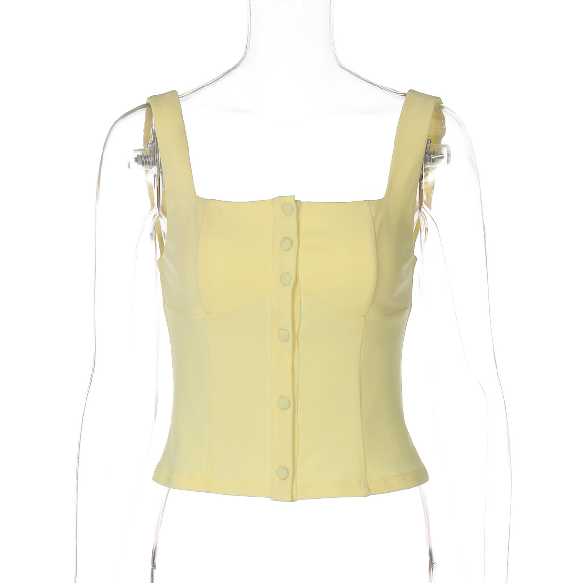 Breasted Cinched Waist Slim-fit Shoulder Strap Vest Top