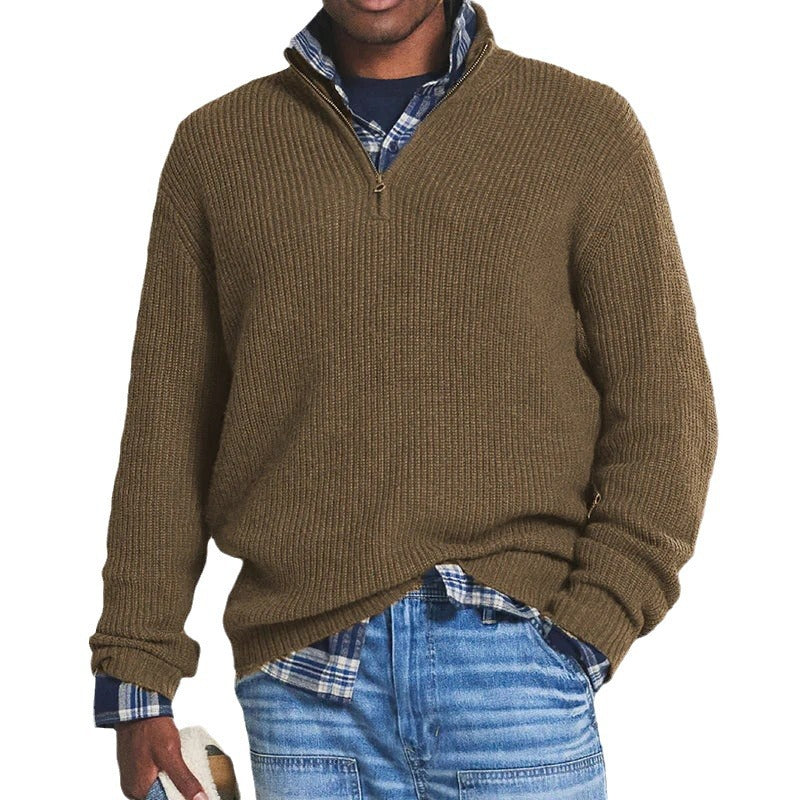 Casual Loose Zip Stand Collar Sweater