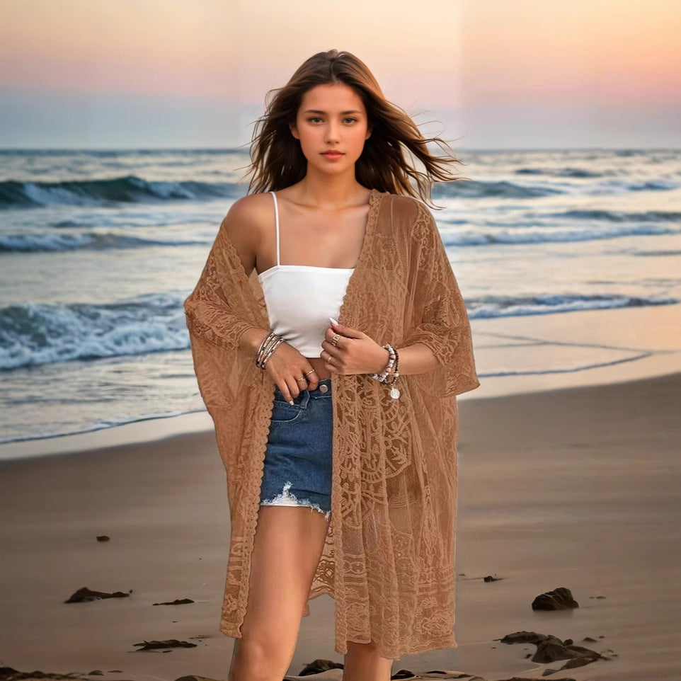 See-through Water-soluble Lace Embroidered Cardigan