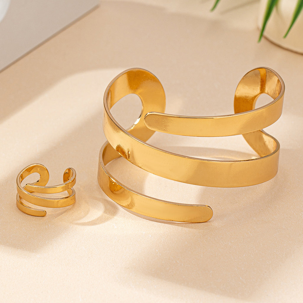 Geometric Hollow-out Bracelet & Ring