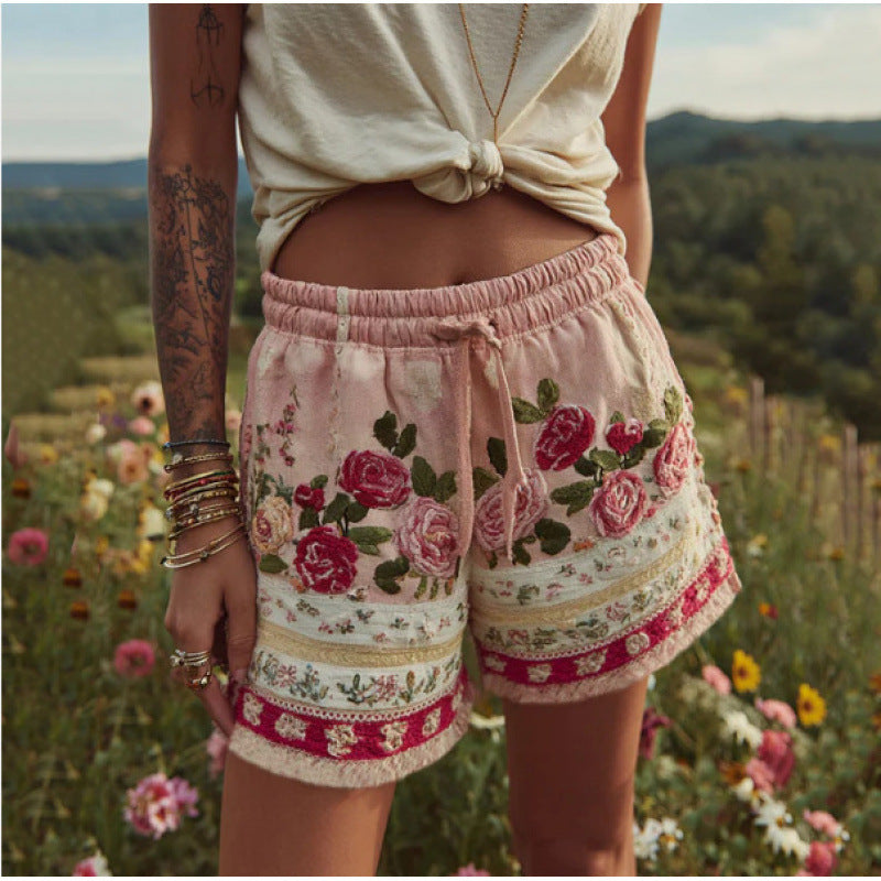 Kamiar Retro Floral Print Shorts