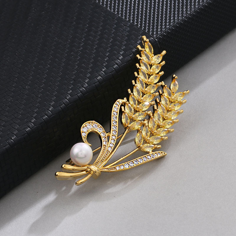 White Zircon Wheat Brooch