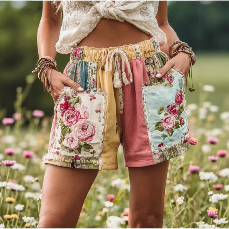 Kamiar Retro Floral Print Shorts