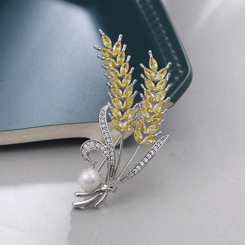 White Zircon Wheat Brooch
