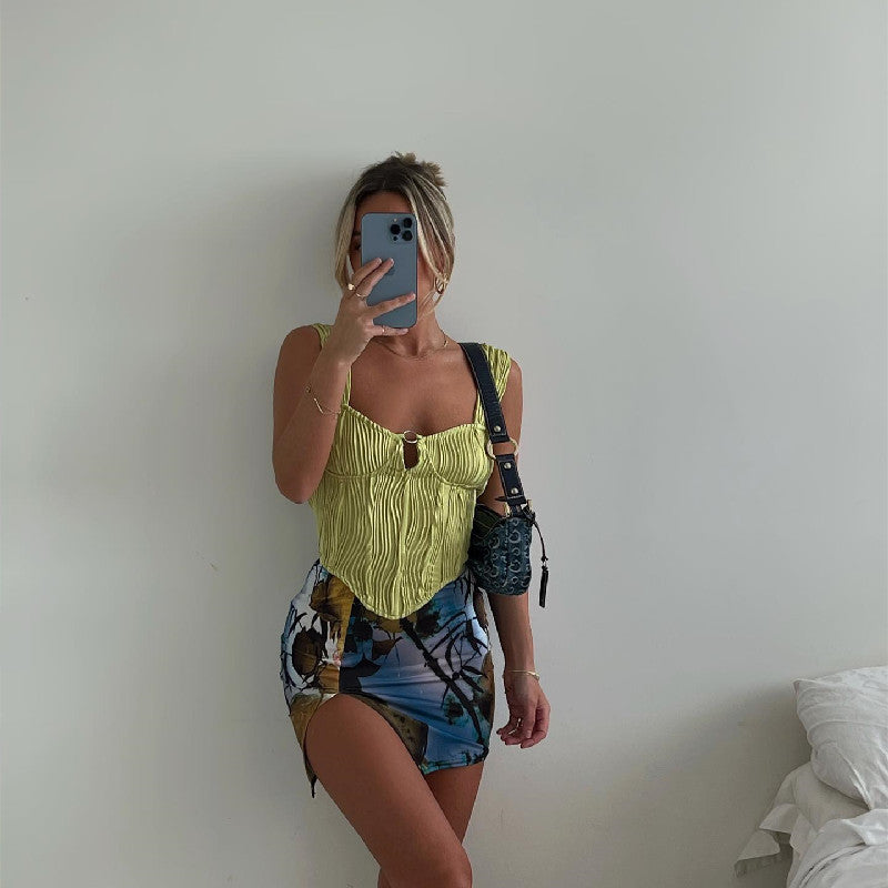 French Square Neck Pleated Camisole TOP