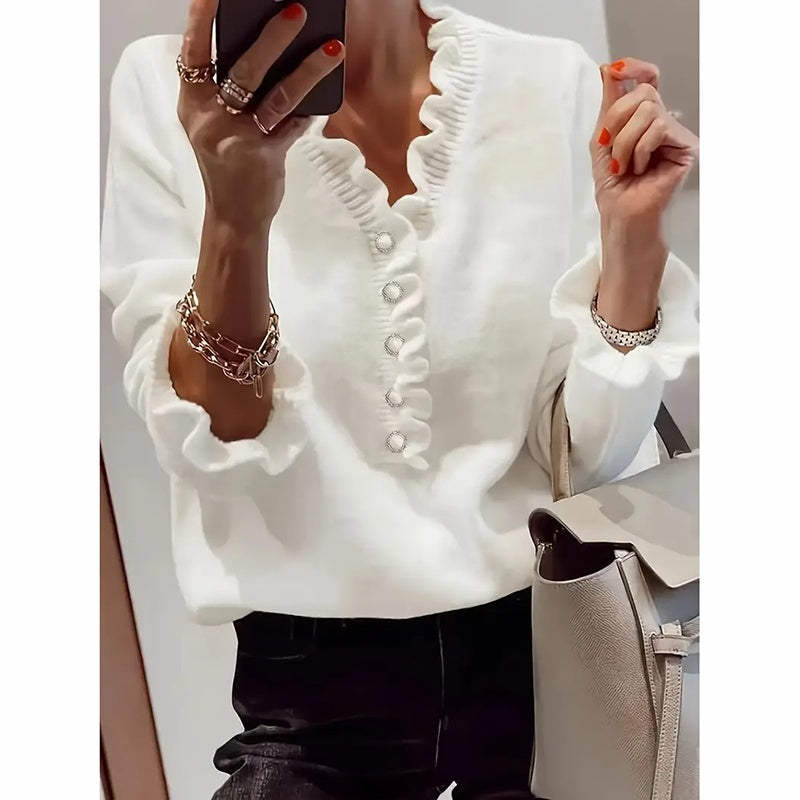 Ruffle Sweaters V Neck Top